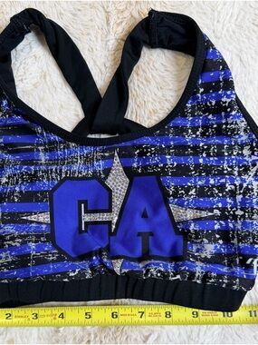 Cali All Stars Blue & Black Striped Sports Bra with Rhinestone Star CA Logo